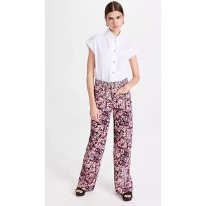 Figue Maia Corduroy Wide Leg Pants Womens Size 6 NWT Paisley Floral Pink Black